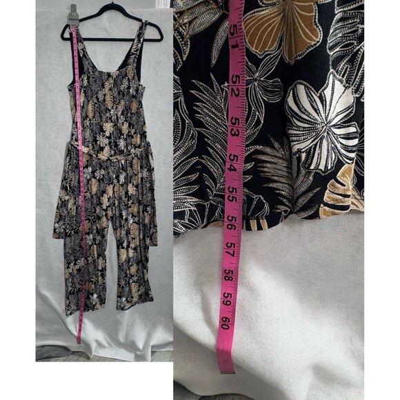 J JILL Wearever Women Plant Leaf Jumpsuit Wide Leg Sz MP Black Tan Gold 52-25 - Picture 14 of 15